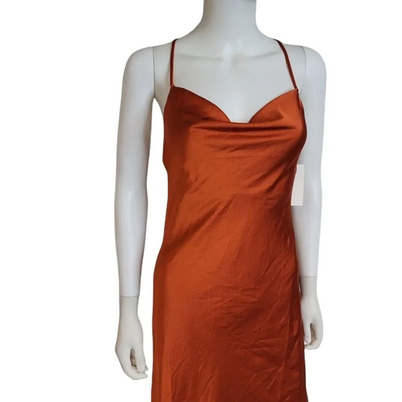 Show Me Your MuMu Verona Cowl Dress in Burnt Orange Luxe Satin - Picture 3 of 10